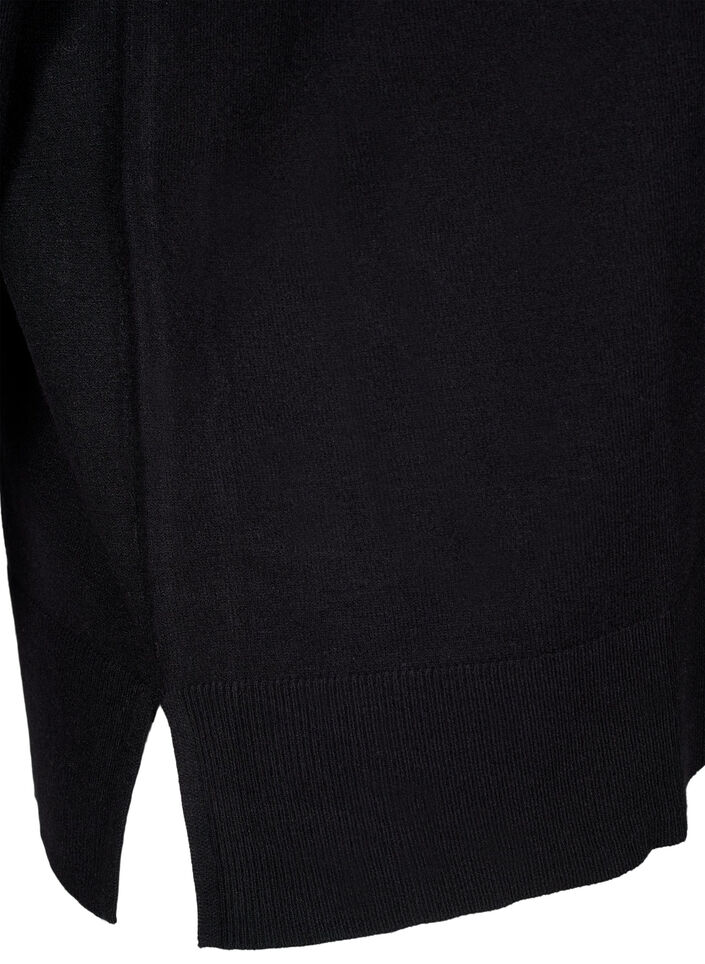 Long-sleeved knitted blouse with slit, Black, Packshot image number 3