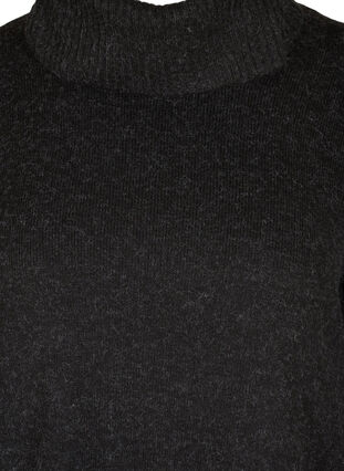 Marled, roll neck knitted poncho with slits, Black, Packshot image number 2