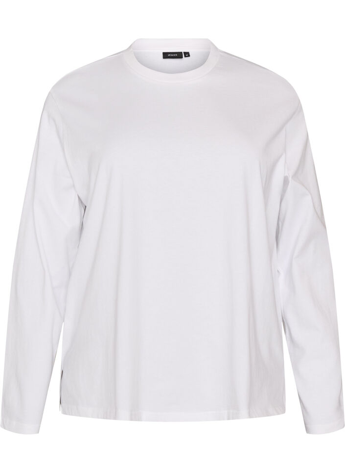 Basic t-shirt with long sleeves, White, Packshot image number 0