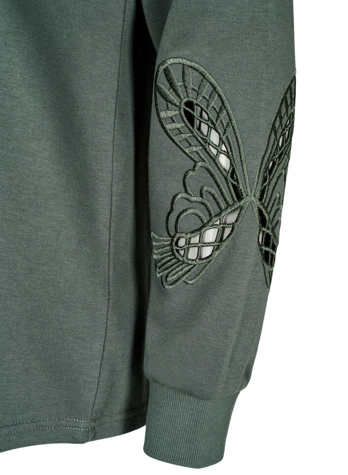 Sweatshirt with embroidered cut-outs, Thyme, Packshot image number 3