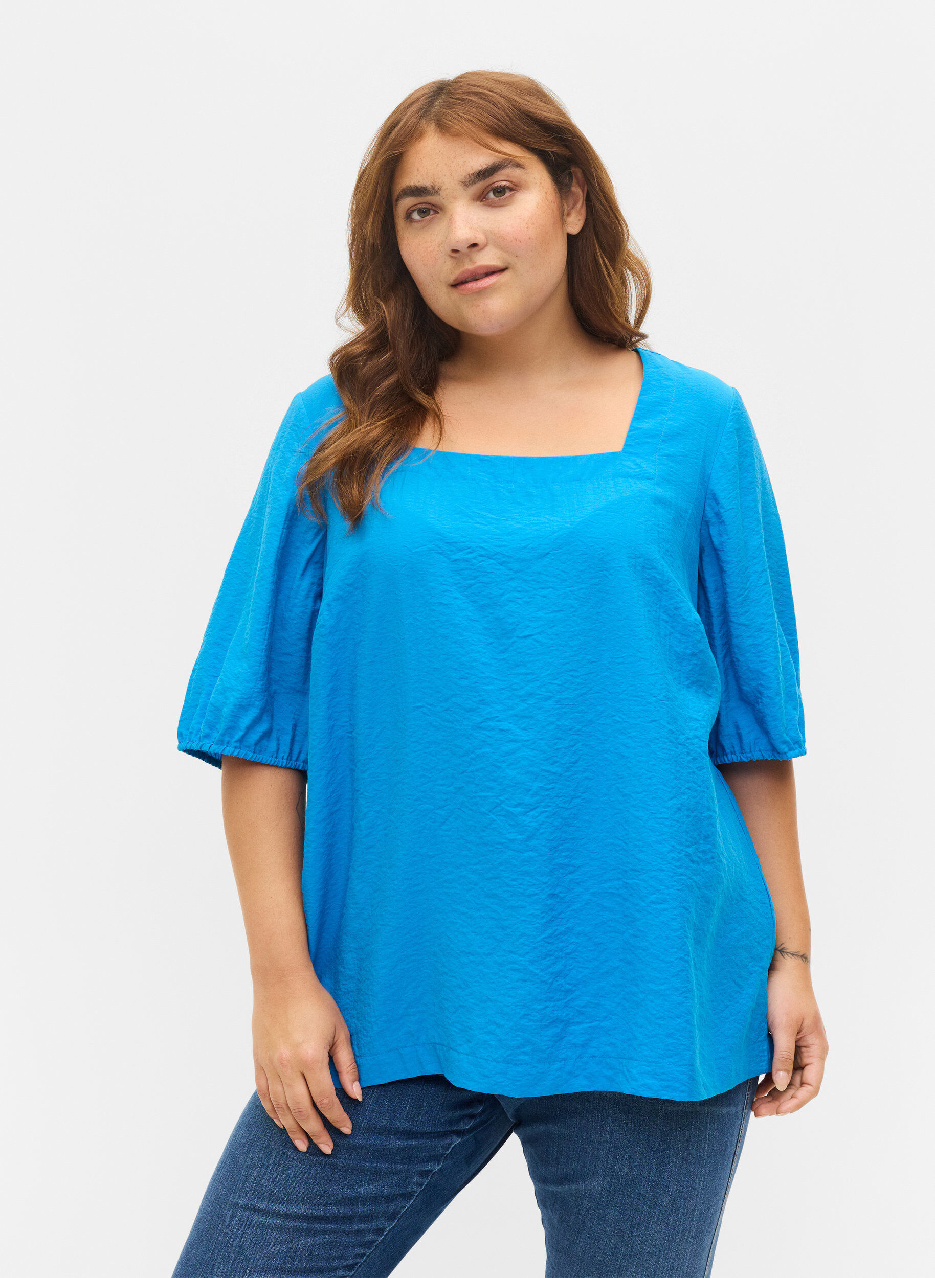 Zizzifashion Balloon sleeve blouse, Indigo Bunting, Model image number 0