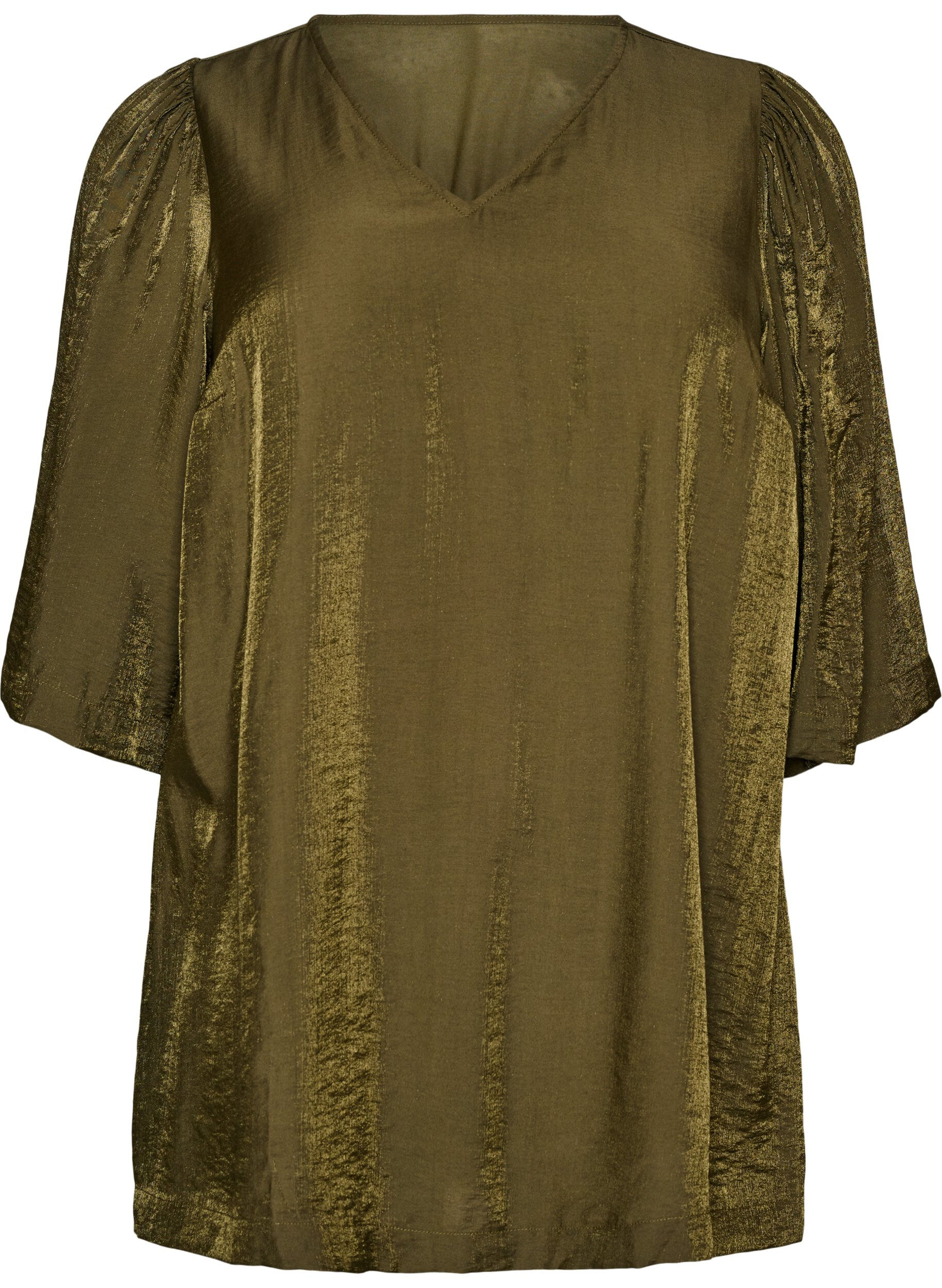 ZizzifashionShiny tunic with a V-neck and 3/4 sleeves, Green, Packshot image number 0