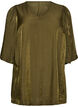 Shiny tunic with a V-neck and 3/4 sleeves, Green, Packshot image number 0