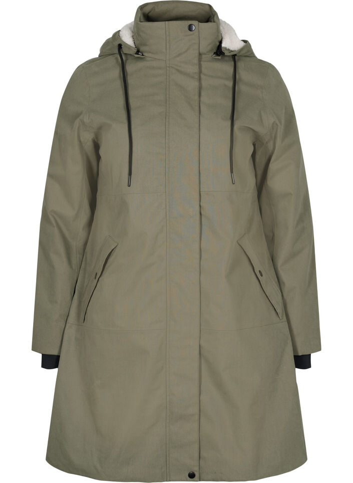 Waterproof jacket with detachable hood, Dusty Olive, Packshot image number 0