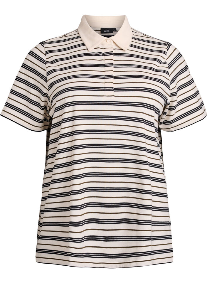 Striped polo shirt with short sleeves, White, Packshot image number 0