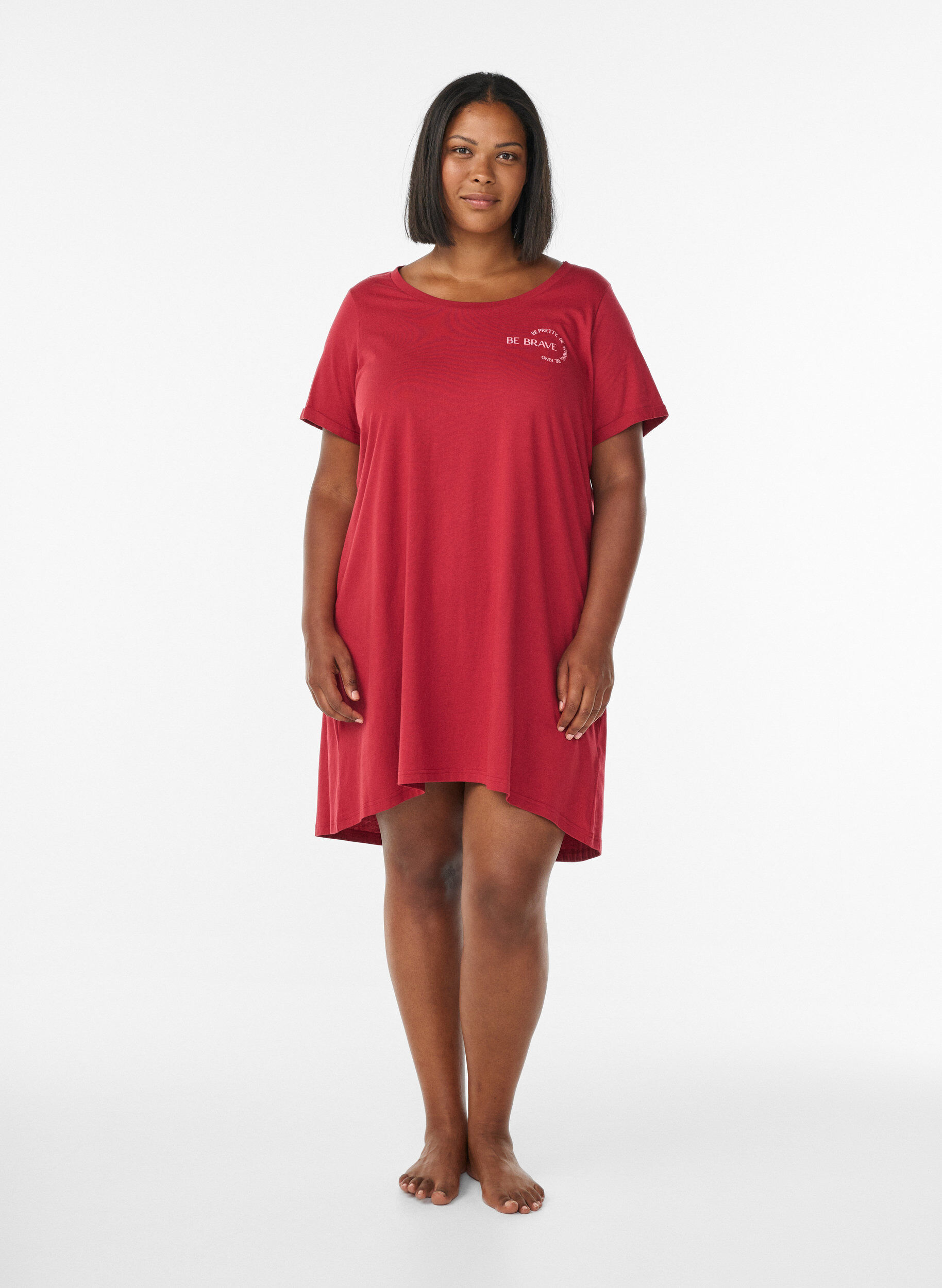 Zizzifashion Short-sleeved nightgown in organic cotton, Red, Model image number 1
