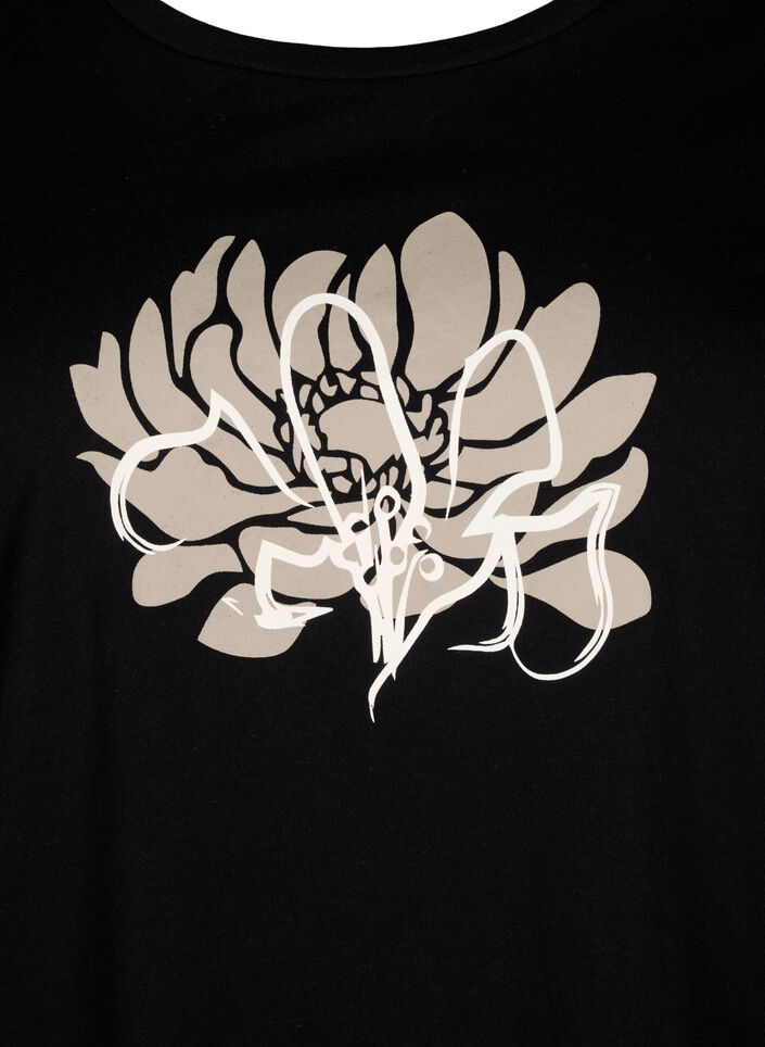 T-shirt with a motif, Black w. Flower, Packshot image number 2