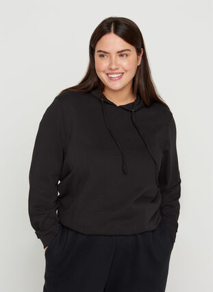 Sweatshirt with a hood and ribbed cuffs, Black, Model image number 0
