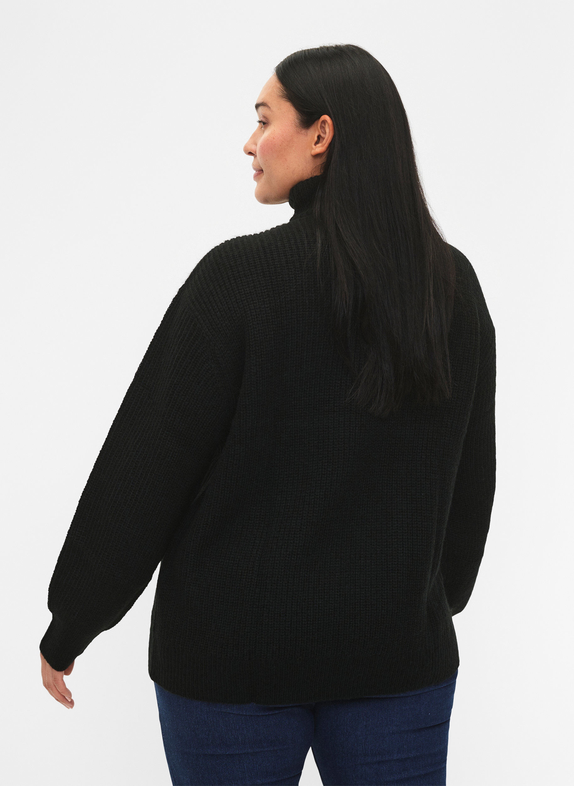ZizzifashionKnitted sweater with high neck and zipper, Black, Model image number 2