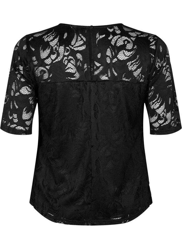 Lace blouse with short sleeves, Black, Packshot image number 1