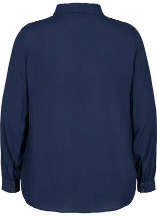 Viscose shirt with buttons and frill details, Navy Blazer, Packshot image number 1