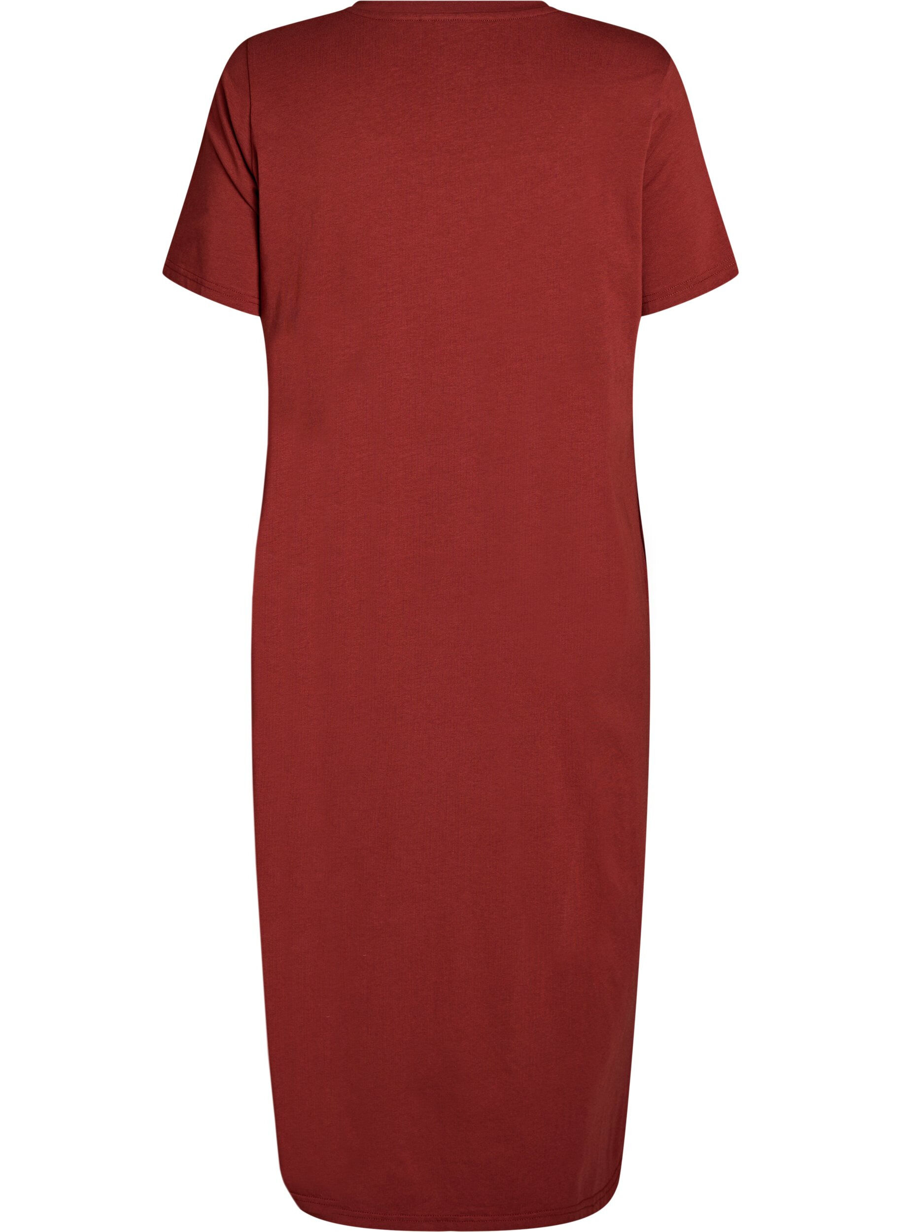 Zizzifashion Midi T-shirt dress with a V-neck, Red, Packshot image number 1