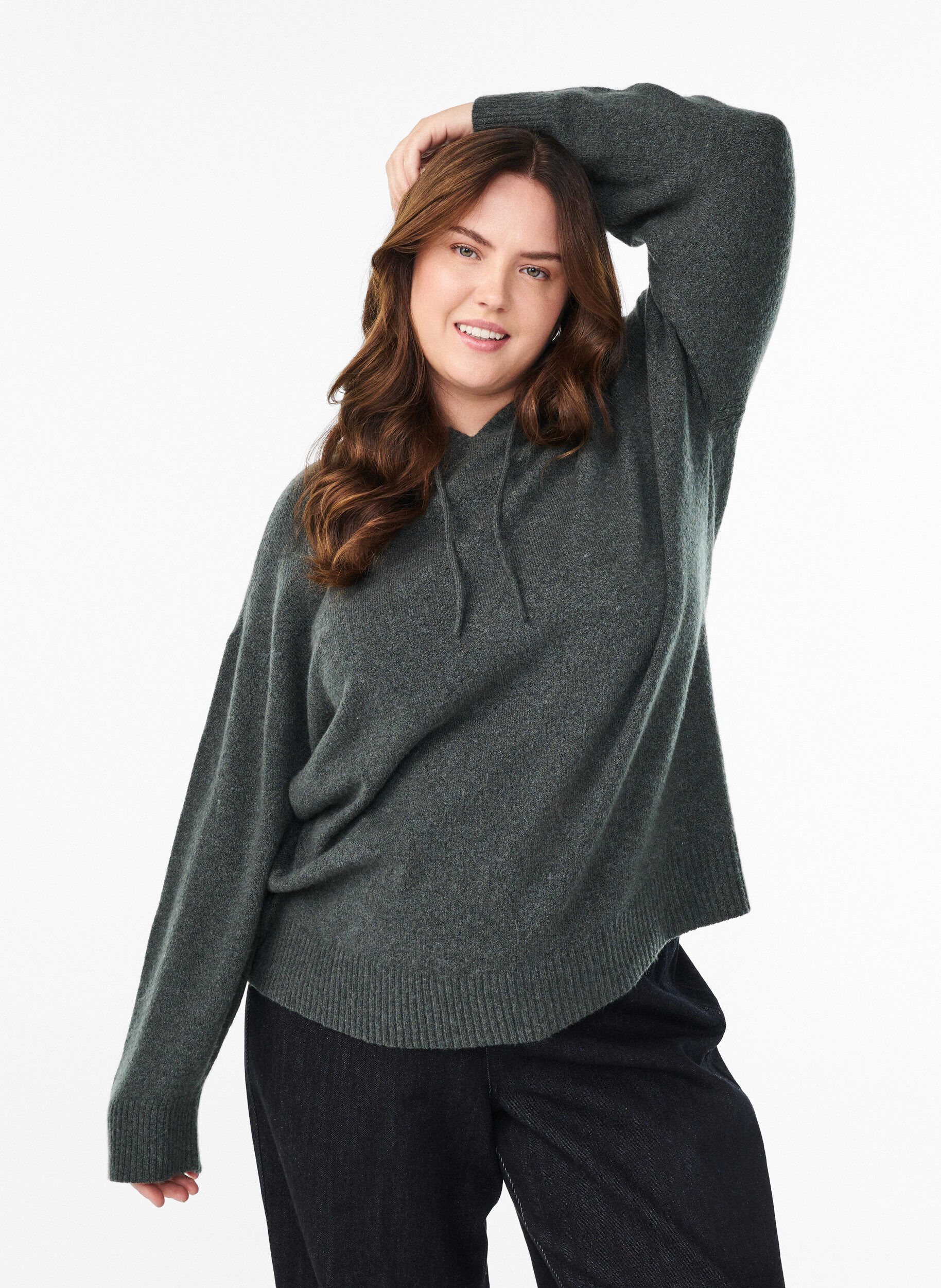 Knitted hoodie, Green, Model