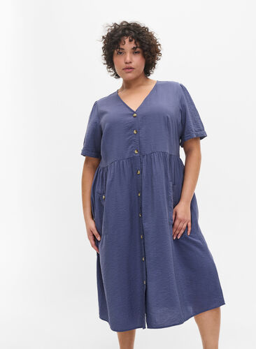 Short sleeve dress with buttons and pockets, Nightshadow Blue, Model image number 0