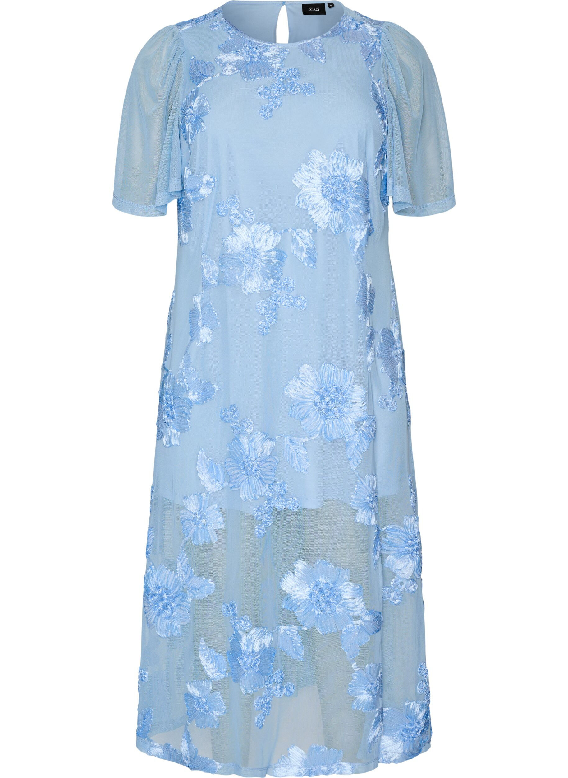 Zizzifashion Mesh dress with floral appliqu&eacute;s, Light Blue, Packshot image number 0