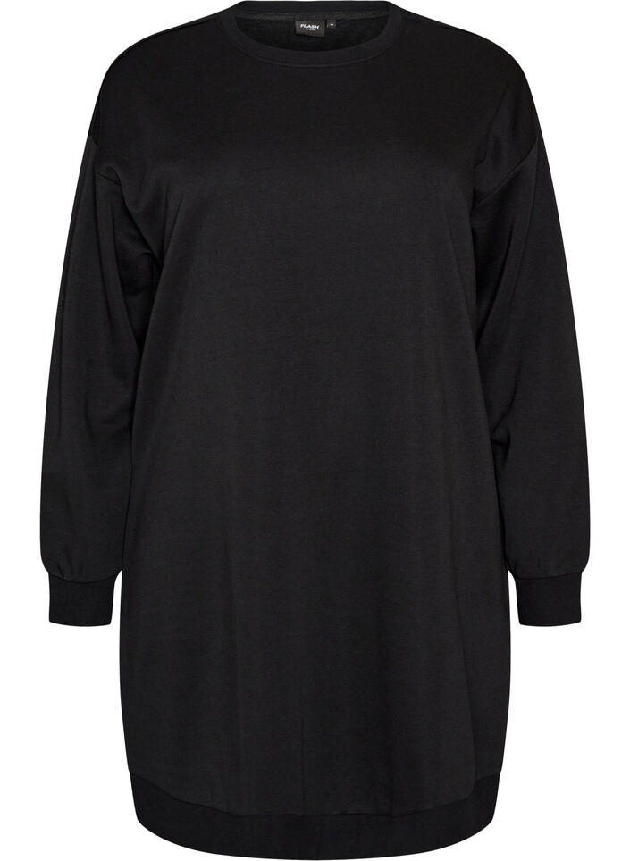 Loose sweatshirt dress with pockets, Black, Packshot image number 0