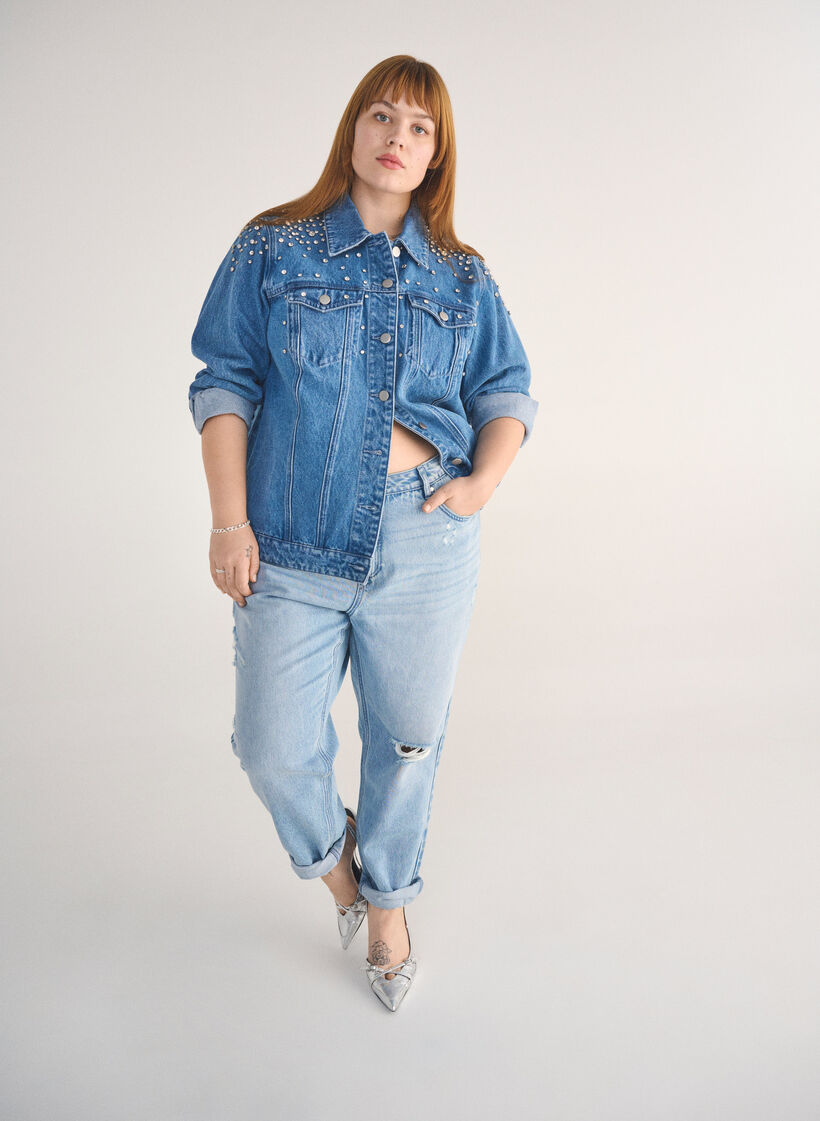 Mille Mom fit jeans with distress details, Light Blue Denim, Image image number 0