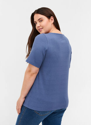 Short-sleeved T-shirt with buttons, Vintage Indigo, Model image number 1