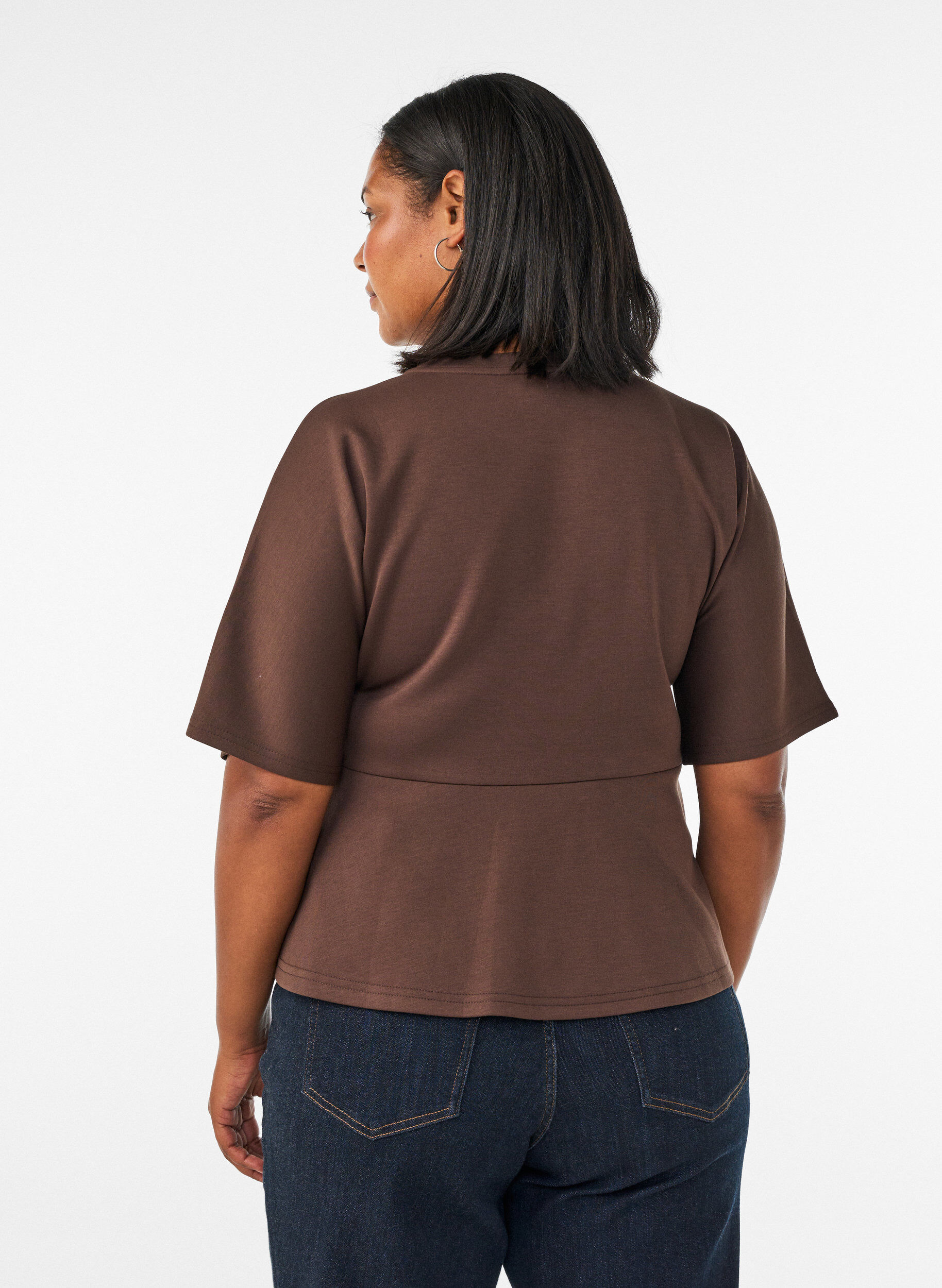ZizzifashionPeplum blouse with elbow-length sleeves, Brown, Model image number 2