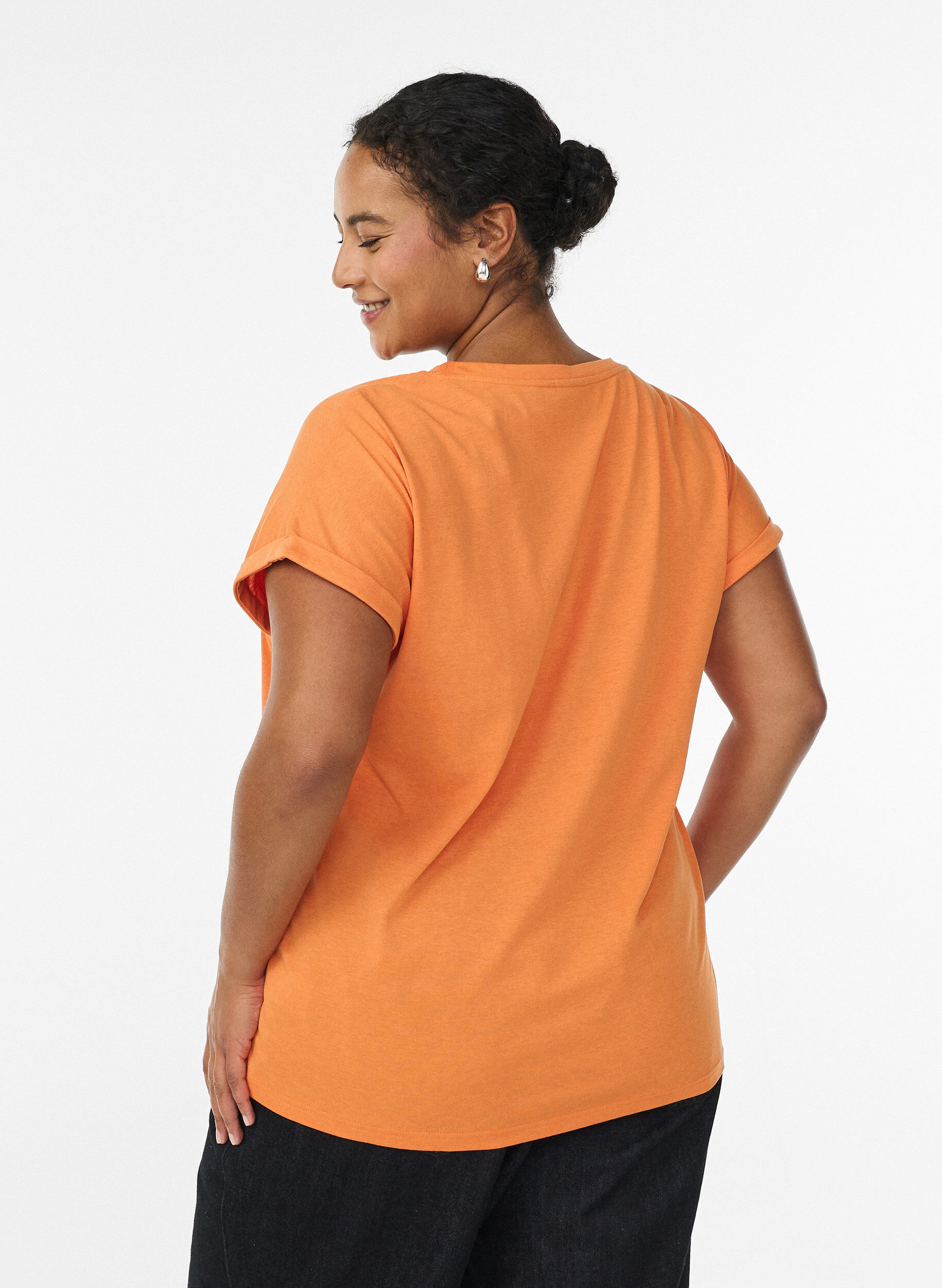 Zizzifashion Short-sleeved t-shirt in a cotton blend, Orange, Model image number 2