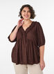 Viscose blouse with a dotted texture and V-neck, Brown, Model image number 0