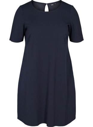 Short-sleeved dress with round neck, Night Sky, Packshot image number 0