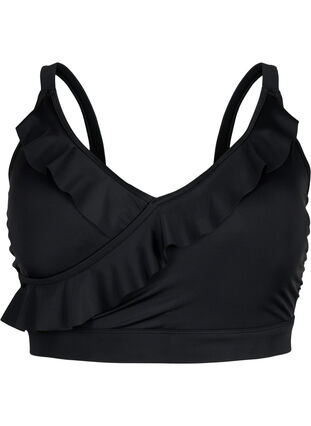 Bikini top with ruffles and removable pads, Black, Packshot image number 0