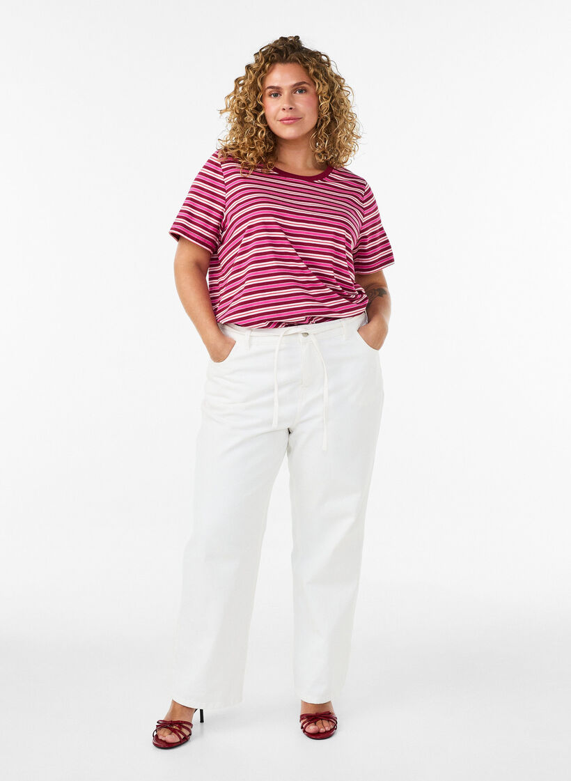 Striped organic cotton T-shirt, Red, Model image number 1