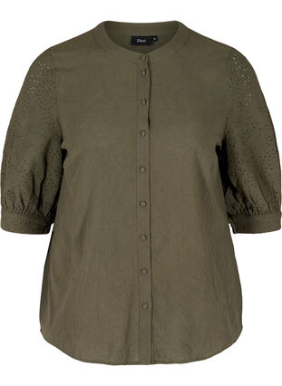 Shirt blouse with broderie anglaise, Tarmac, Packshot image number 0