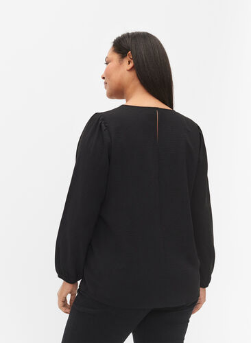 Blouse with puff sleeves, Black, Model image number 1