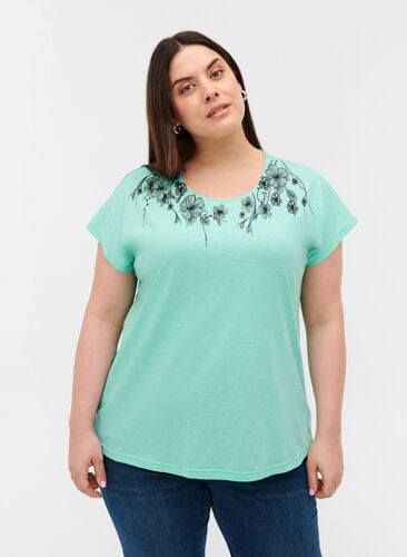 Cotton t-shirt with print details, Cabbage FLOWER, Model image number 0