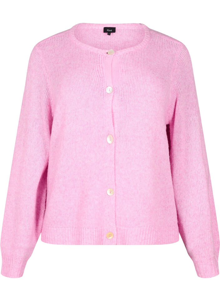 Knitted cardigan with wool and buttons, Begonia Pink Mel., Packshot image number 0