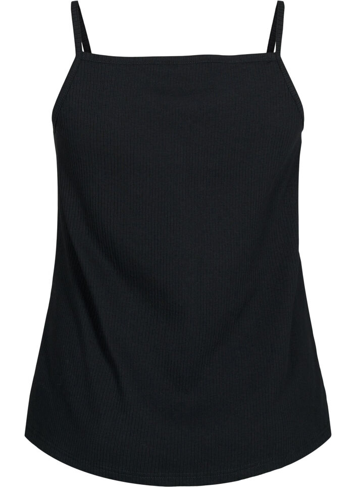 Strap top with lace trim and buttons, Black, Packshot image number 1