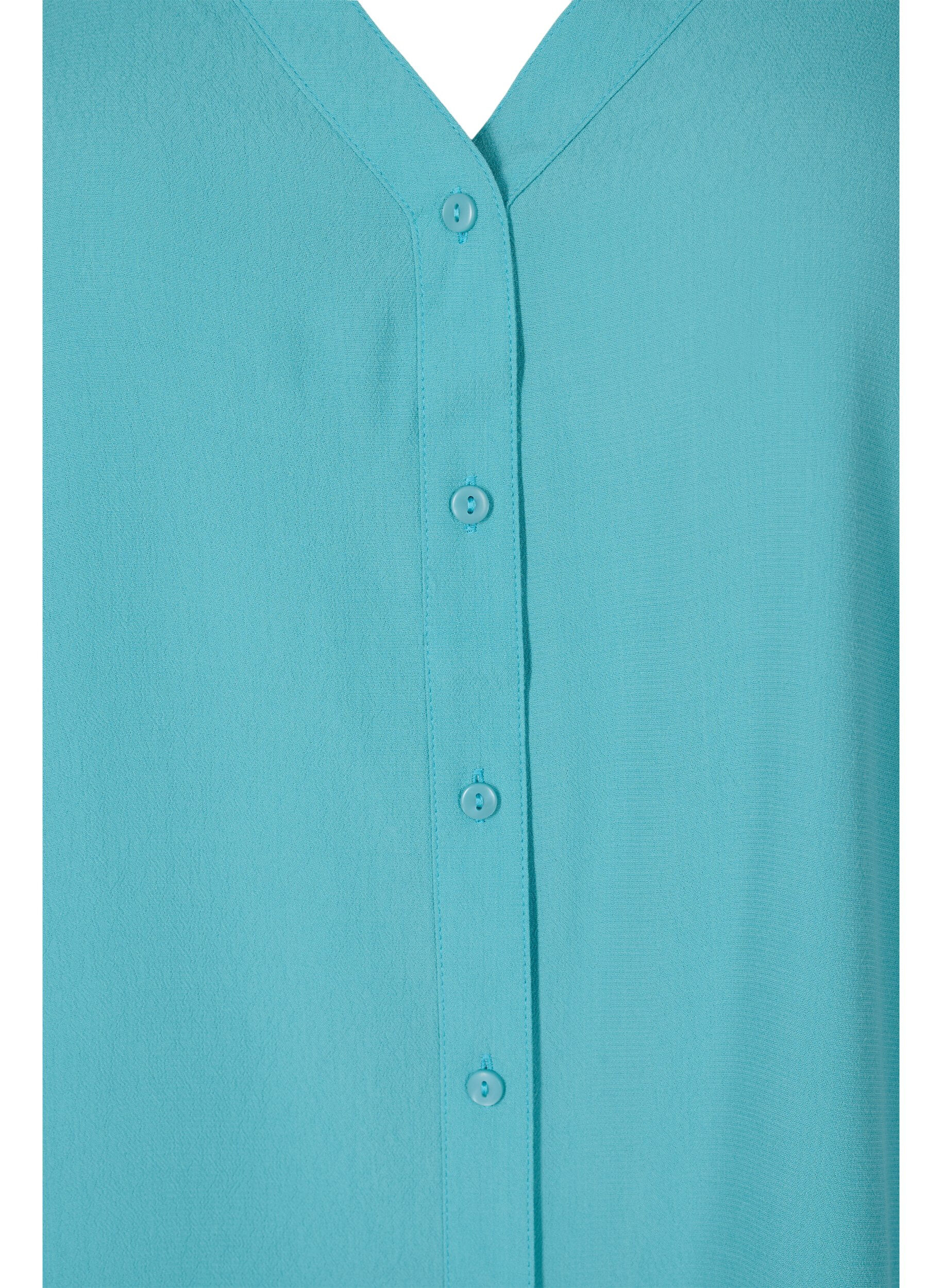 Zizzifashion Viscose top with buttons, Aqua Sea, Packshot image number 2
