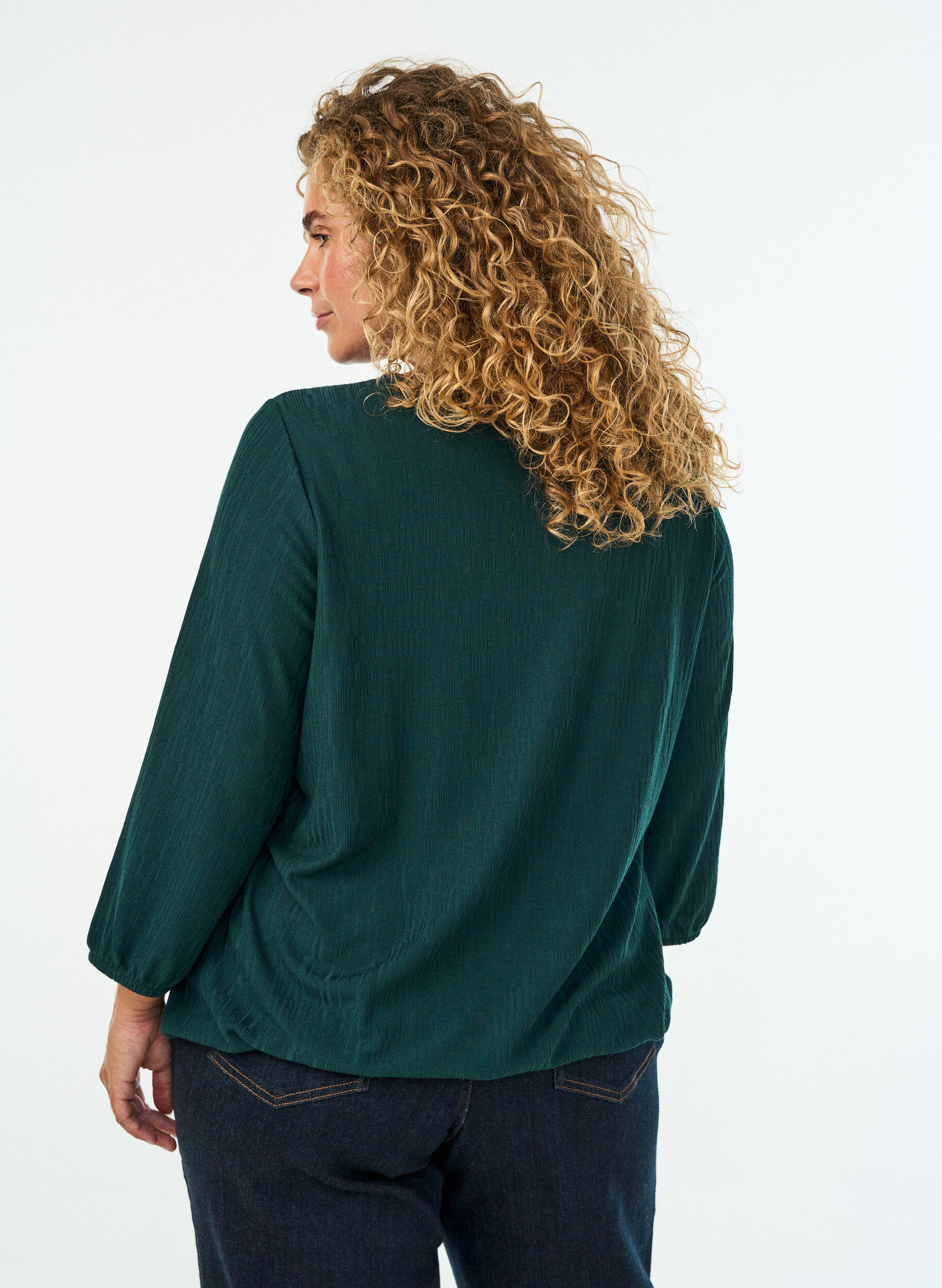 ZizzifashionBlouse with texture and 3/4 sleeves, Green, Model image number 2