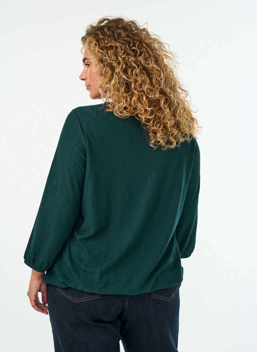 Blouse with texture and 3/4 sleeves, Green, Model image number 2