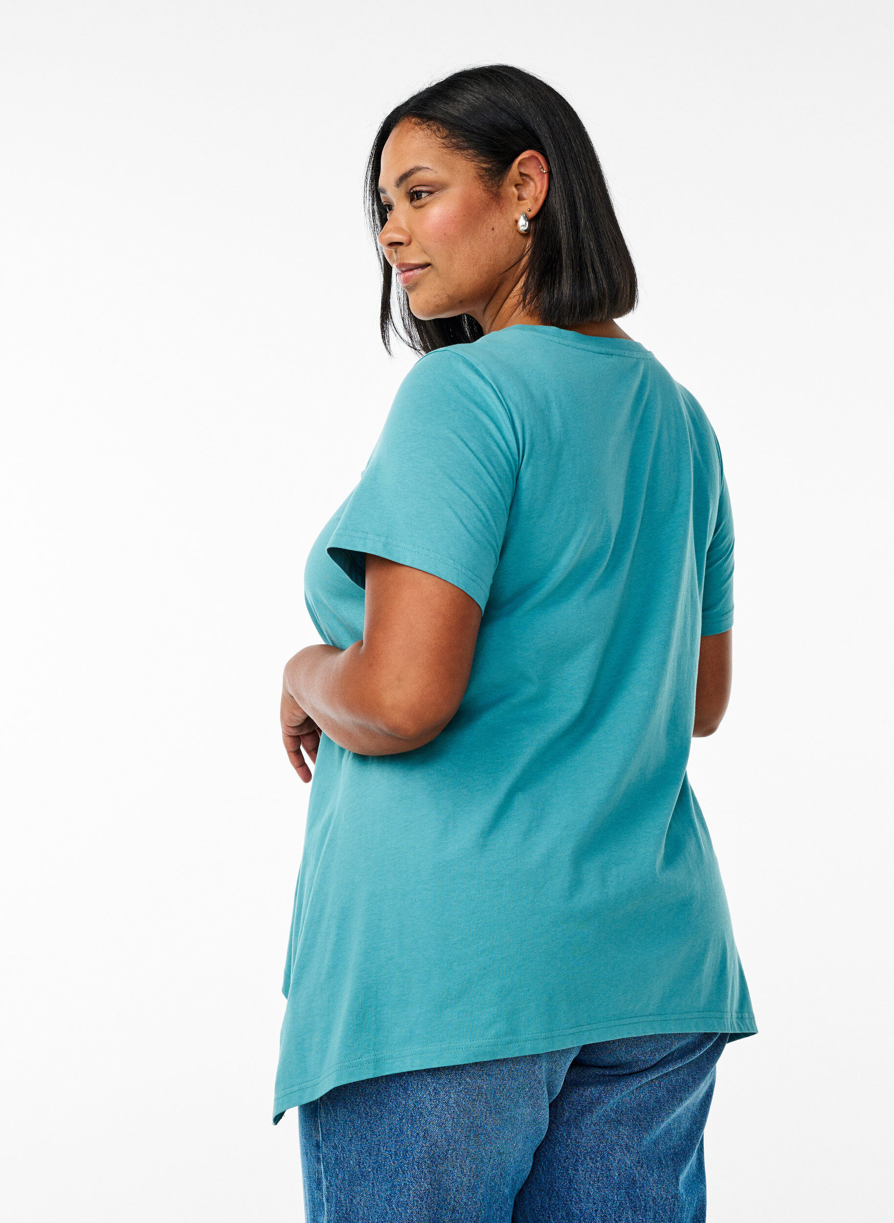 Zizzifashion T-shirt with a round neck and A-line shape, Green, Model image number 2