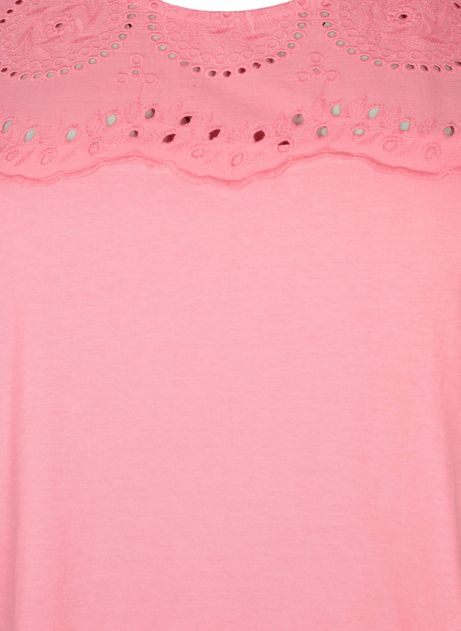 Zizzifashion Organic cotton T-shirt with broderie anglaise, Strawberry Pink , Packshot image number 2
