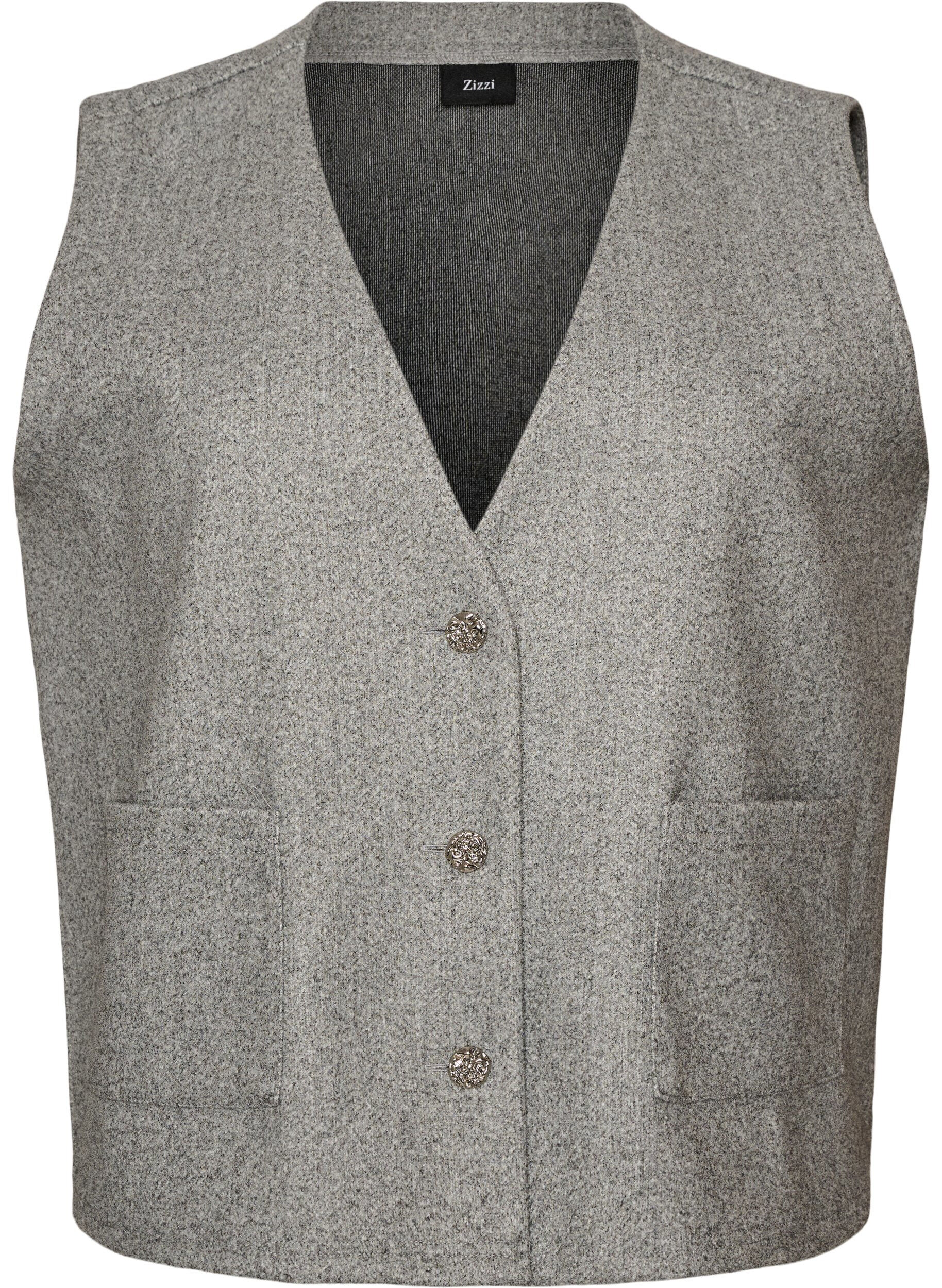 ZizzifashionV-neck vest with buttons, Grey, Packshot image number 0