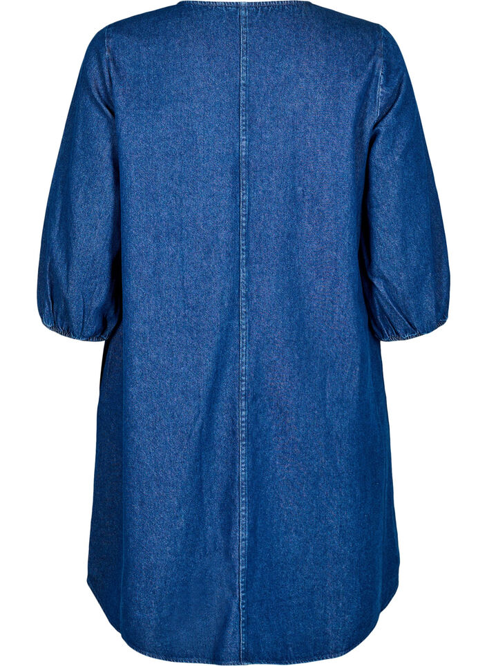 Short denim dress with 3/4 sleeves, Blue, Packshot image number 1