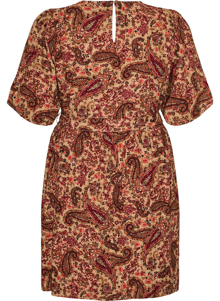 Dress with paisley print and tie-belt, Brown, Packshot image number 1