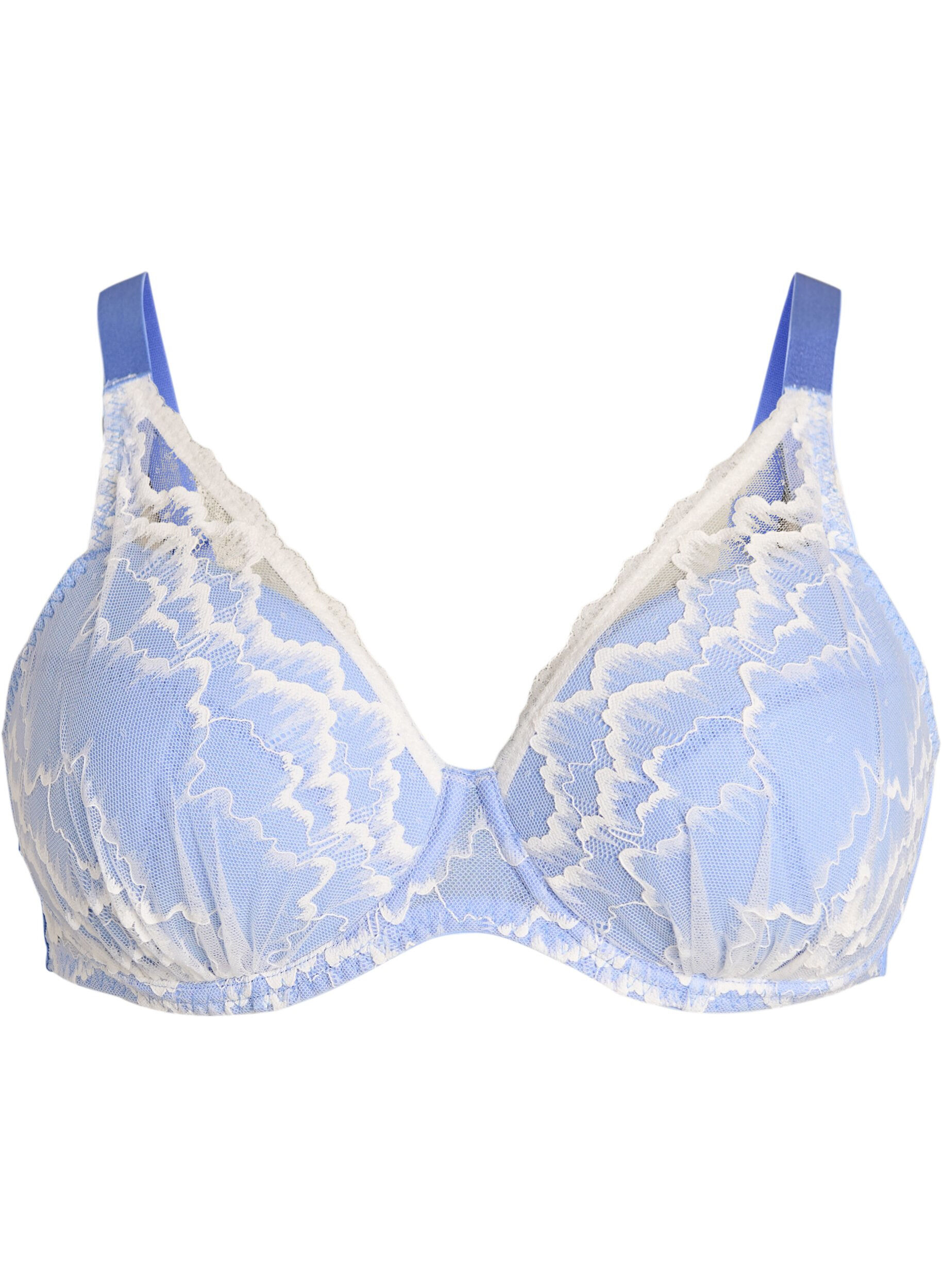 Zizzifashion Padded bra with lace and mesh, Blue, Packshot image number 0
