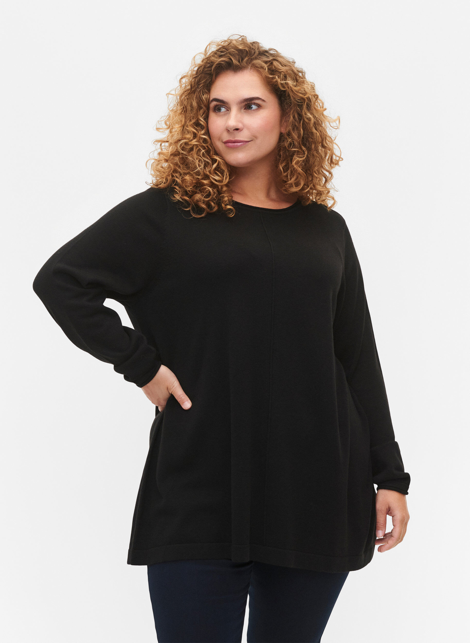 Knitted blouse in cotton-viscose blend, Black, Model