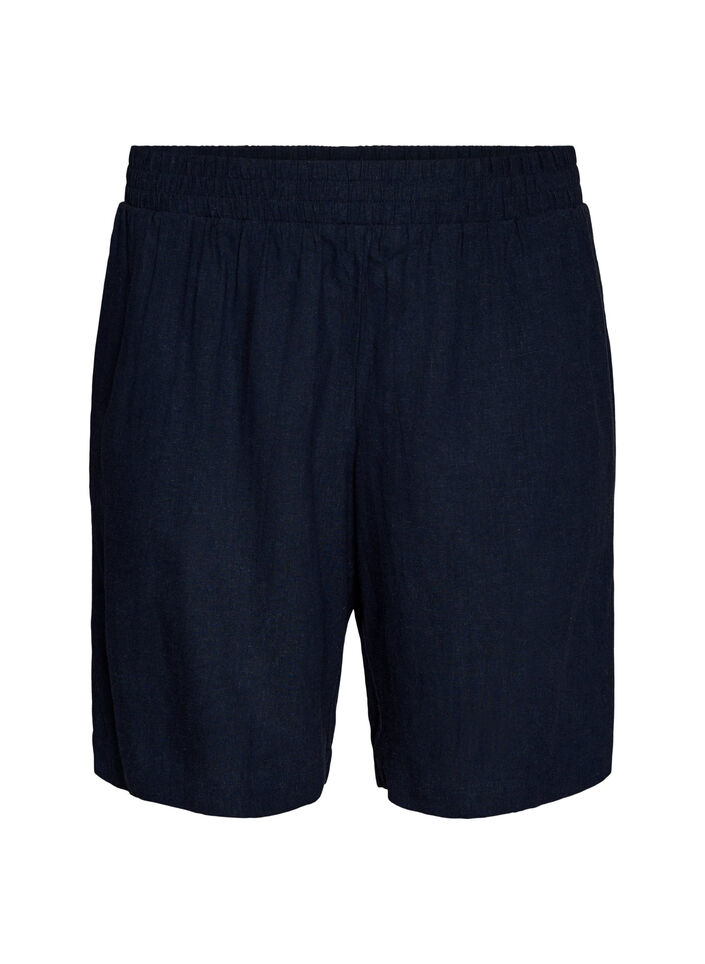 High-waisted linen and viscose shorts, Blue, Packshot image number 0