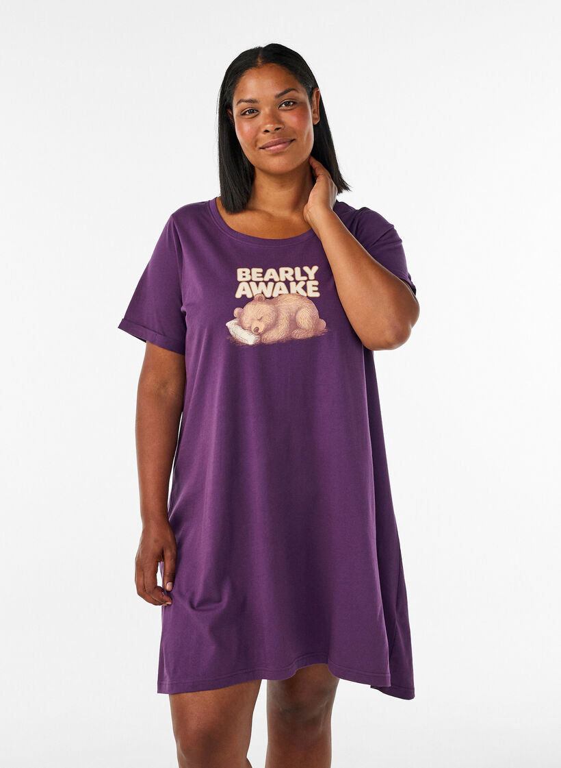 Short-sleeved nightgown in organic cotton, Blue, Model image number 0