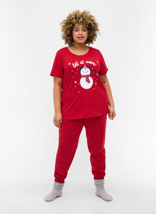 Christmas t-shirt in cotton, Tango Red Snowman, Model image number 2