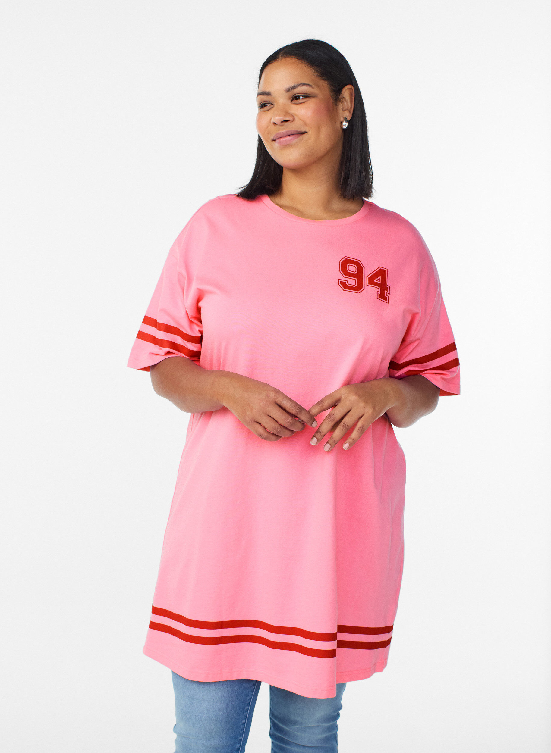 ZizzifashionShort T-shirt dress with sporty details, Pink, Model image number 0