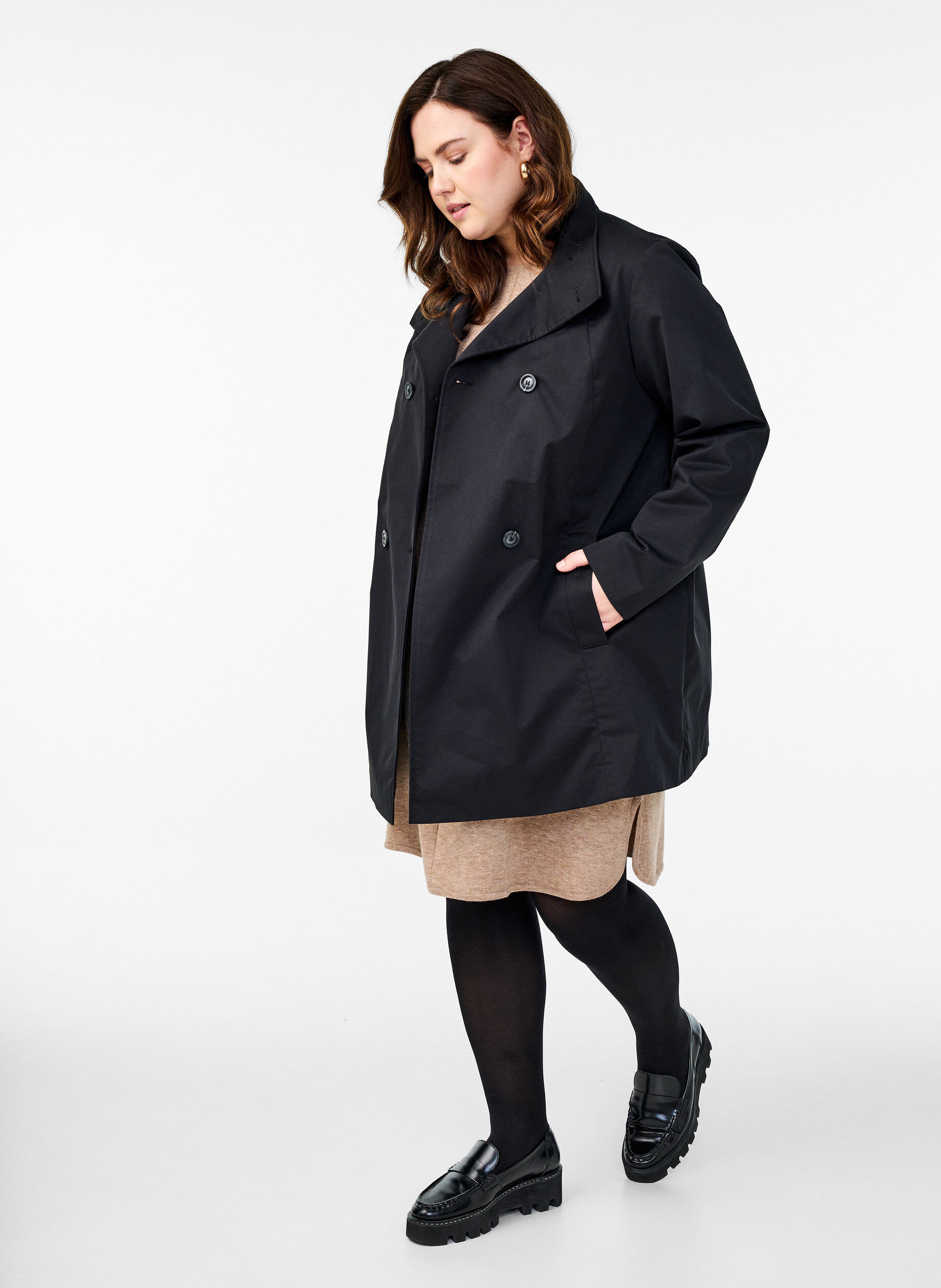 ZizzifashionWater-repellent spring jacket with an A-line cut, Black, Model image number 1