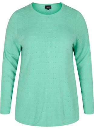 Knitted blouse with textured pattern and round neck, Dusty Jade Green, Packshot image number 0