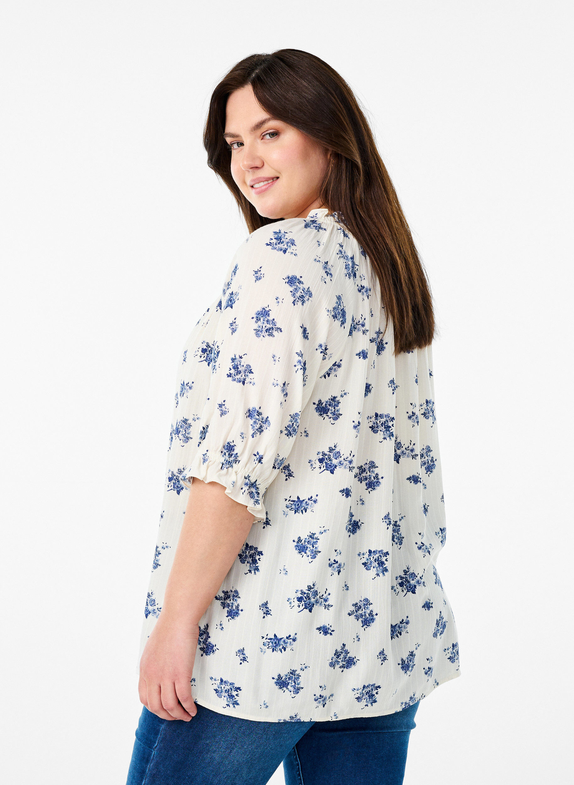 Zizzifashion Viscose blouse with paisley print and elbow length sleeves, White, Model image number 2